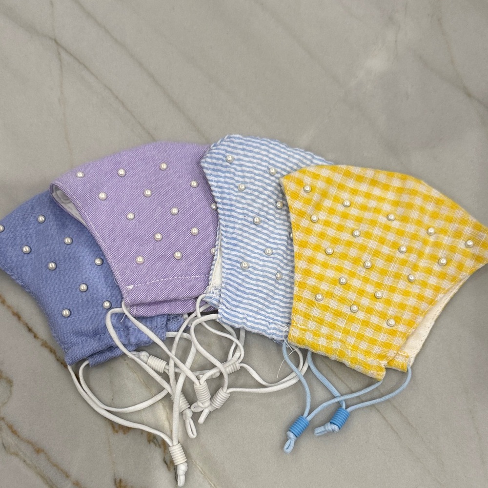 Pearl-Embellished Face Masks - Purple, Blue, Yellow